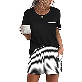 Ekouaer Womens Pajamas Sets Shorts 2 Piece Short Sleeve Lounge Sets Round Neck Sleepwear Soft Pjs with Pockets