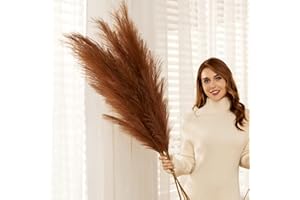 YXZZWL 6 PCS Faux Pampas Grass Large 45"/115CM Tall Big Artificial Pompous Grass Fake Pompass Branches Plants Fluffy Flower Floor Vase Filler for Home Boho Decor (Brown)