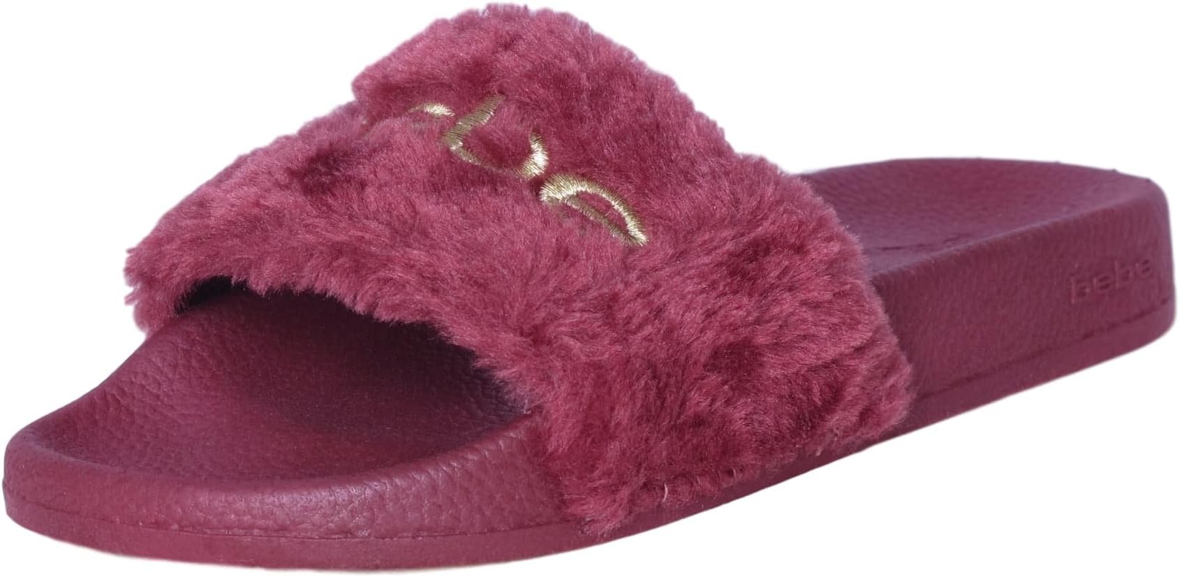 bebe Girls Faux Fur Slide Logo Sandals (11-12, Maroon/Gold)'