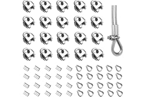 GOALMAD 60PCS 1/8 Inches M3 Stainless Steel Wire Rope Cable Clip Clamp & M3 Thimble & M3 Aluminum Crimping Loop Sleeve (3 Styles 20PCS Each), Cable Clamp Fasteners for 1/16"-1/8" Diameter Wire Rope or Cables