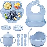 Bnditeu Baby Weaning Set, Silicone Baby Feeding Set(10 Pcs), Toddler Weaning Set with Adjustable Bib, Suction Bowl, Plate, Fork, Spoon, Water & Snack Cup Kit, Baby Led Weaning Kit for Babies and Kids
