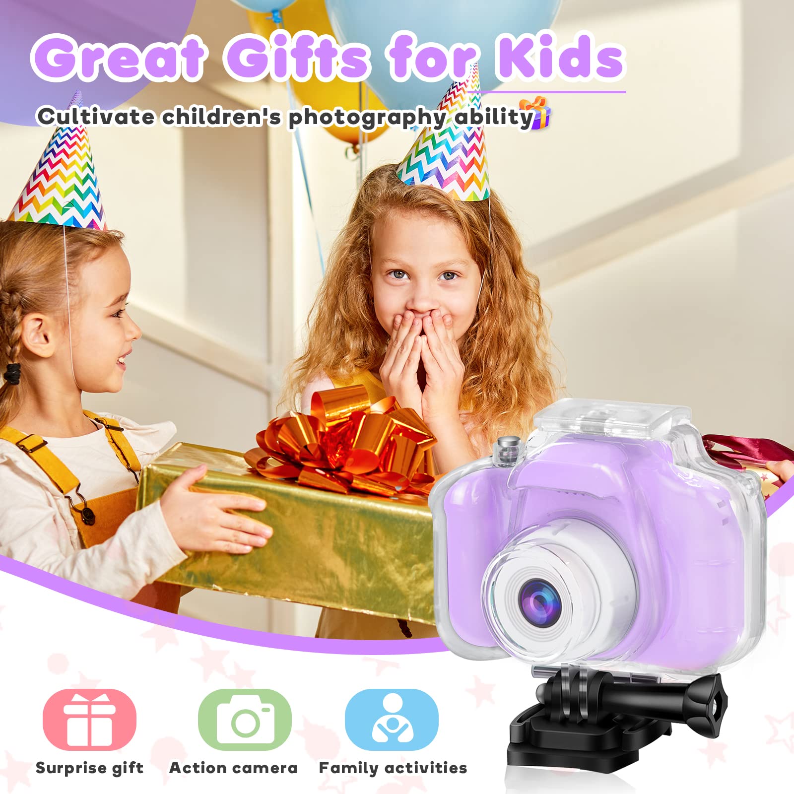 Yoophane Gifts for 6 7 8 9 10 Year Old Girls Kids Waterproof Camera Christmas Birthday Gifts Toys for Girls Age 3-12 1080P Digital Toddler Camera with 32GB SD Card (Purple)