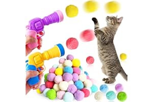 Eerrhhaq 2 Cat Toy Launchers & 100 Cat Pom Pom Balls,Cat Toys Balls Launcher,Launch Ball Interactive Toy,Silent Plush Elastic