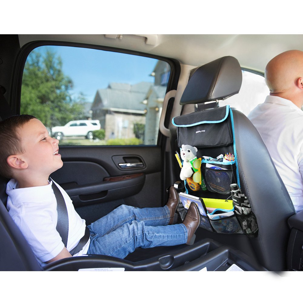 Car Backseat Organizer Storage Bag with Sun Visor Organizer Baby Travel Essentials Holder Kids Toys Accessories