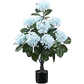 Romantic Season 38" Artificial Hydrangea Tree in Pot, Faux Potted Silk Hydrangea Plant for Indoor Outdoor Decoration, Lifelike Artificial Flower Tree for Home, Office, Patio, Garden Decor, Blue
