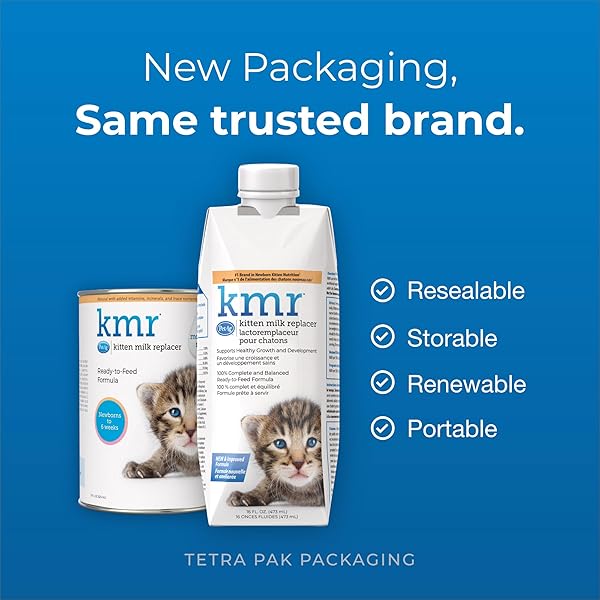 PETAG KMR KITTEN MILK REPLACER LIQUID – 16 OZ – READY-TO-FEED FORMULA WITH VITAMINS FOR NEWBORN KITTENS TO 1 YEAR – EASY TO DIGEST