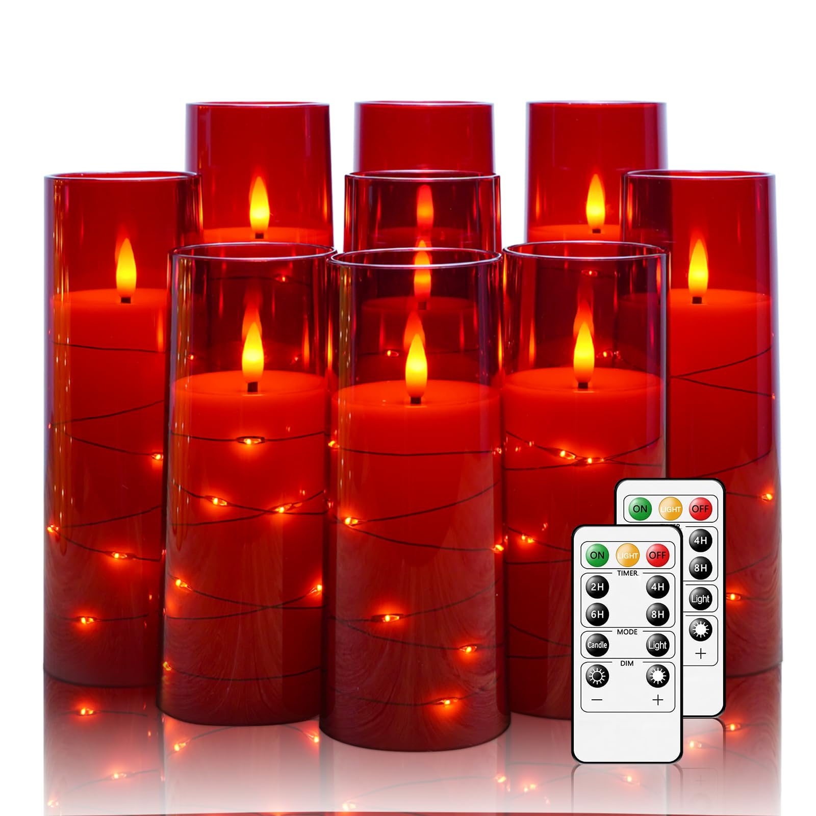 Photo 1 of Nimiko Flickering Flameless LED Candles,Battery Operated Candles 9 Pcs with Embedded Star String,Acrylic LED Pillar Candles with Remote,Suitable for Home Decoration to Create an Atmosphere?Red?