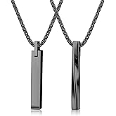 LOLIAS 2pcs Black Stainless Steel Bar Necklace Set for Men Women Cool Unisex Twisted Cube Bar Vertical Cuboid Stick Pendant Chain Necklace