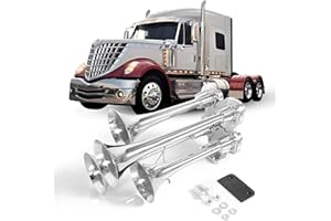 YUANJUFITT 11.8/11.8/9/9 inch Chrome Train Horn for Truck 4 Trumpet Air Horns 150DB Train Horns for Pickup Trucks 300/300/230/230mm Air Horn for Truck with 12V/24V Fast Response Solenoid Fit Boat/Yachts/Jeep/etc