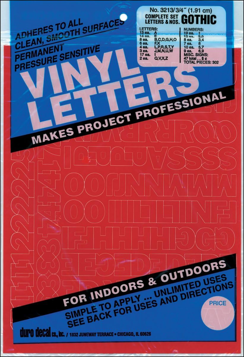 Duro Decal Permanent Adhesive Vinyl Letters & Numbers: 3/4" Gothic Red