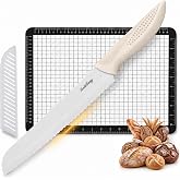 Ceramic Bread Knife for Homemade Sourdough with Baking Pad, Zirconia Slicer | 7.6" Serrated Slicer Set with Blade Cover, Rust-Proof, Ultra-Lightweight, Crumb-Free Slices for Artisan Loaves