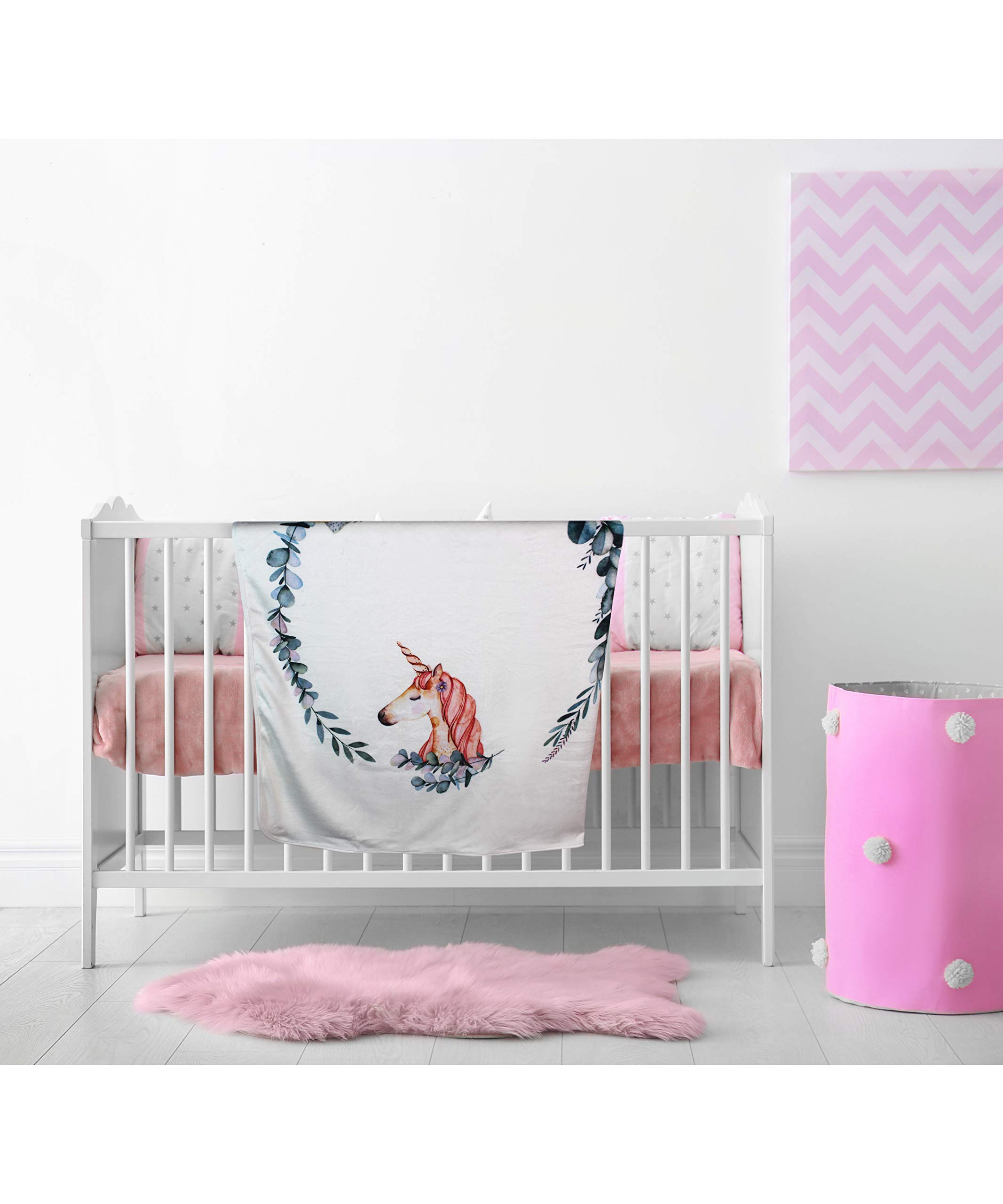 Summit One Baby Monthly Milestone Blanket with Unicorn Design, 1-12 Months (60 x 40 Inch) - Includes Flower Wreath Photography Prop - Large Super-Soft Fleece Newborn Backdrop Blankets for Baby Girls