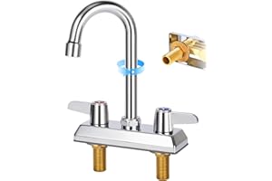 BIETOR Commercial Bar Sink Faucet,4 Inch Center Deck Mount Utility Sink Faucet， 2 Hole Brass Constructed,Chrome Polished with 3.8" Gooseneck Spout and 90°Rotatable Dual Lever Handles.