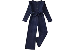SODLON Girls Jumpsuit Kids Tween Clothes Fashion Ruffle Wide Leg Belted Romper Spring Winter Fall Outfits