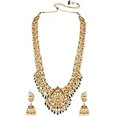 Aheli Gold Plated White Kundan Studded Long Necklace & Jhumki Earrings Set Ethnic Traditional Jewelry Gift for Women