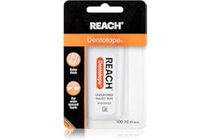 REACH Dentotape Waxed Dental Floss Tape, Unflavored, Extra Wide Floss, Shred & Frey Resistant, Plaque Remover for Teeth, Easy on Gums & Teeth, Oral Care, PFAS Free, for Adults & Kids, 1 Pack, 100 yd