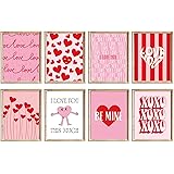 AnyDesign 8 Sheet Valentine's Day Wall Art Prints Red Pink Love Heart Posters Decorative Sweet Art Poster for Wedding Anniver