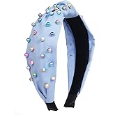 Sucrain Pearl Knotted Headbands for Women Girls Colorful Jeweled Embellished Gem Faux Pearl Cross Knot Twisted Hairband Turban Headband Hair Accessories
