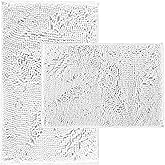 White Bathroom Rugs and Mats Set, 2 Piece Chenille Bath Mat Set, Machine Wash Dry, Non Slip Absorbent Shaggy Bath Rug for Bath Room, Shower and Tub (20" x 32"+16" x 24") Bathroom Rug St Accessories