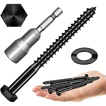 8Sets) 3/8" X 4" Hex Head Lag Bolts, Heavy Duty Lag Screws With Washers, 304 Stainless Steel Bolts 18-8, Lag Screws Wood Screws, Partial Thread Black Oxide, 3/8 Bolt By Mywish