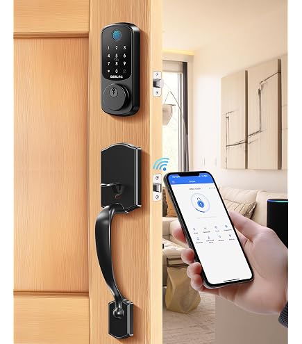 CINOP Smart WiFi Front Door Lock – Keyless Entry Deadbolt With Handle Set, Fingerprint, Keypad, APP Remote Control, Alexa Compatible, Auto Lock, Black