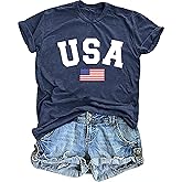 FCGHSII American Flag Shirts for Women: USA Flag Graphic Tee 4th July T Shirt Blouse Tops