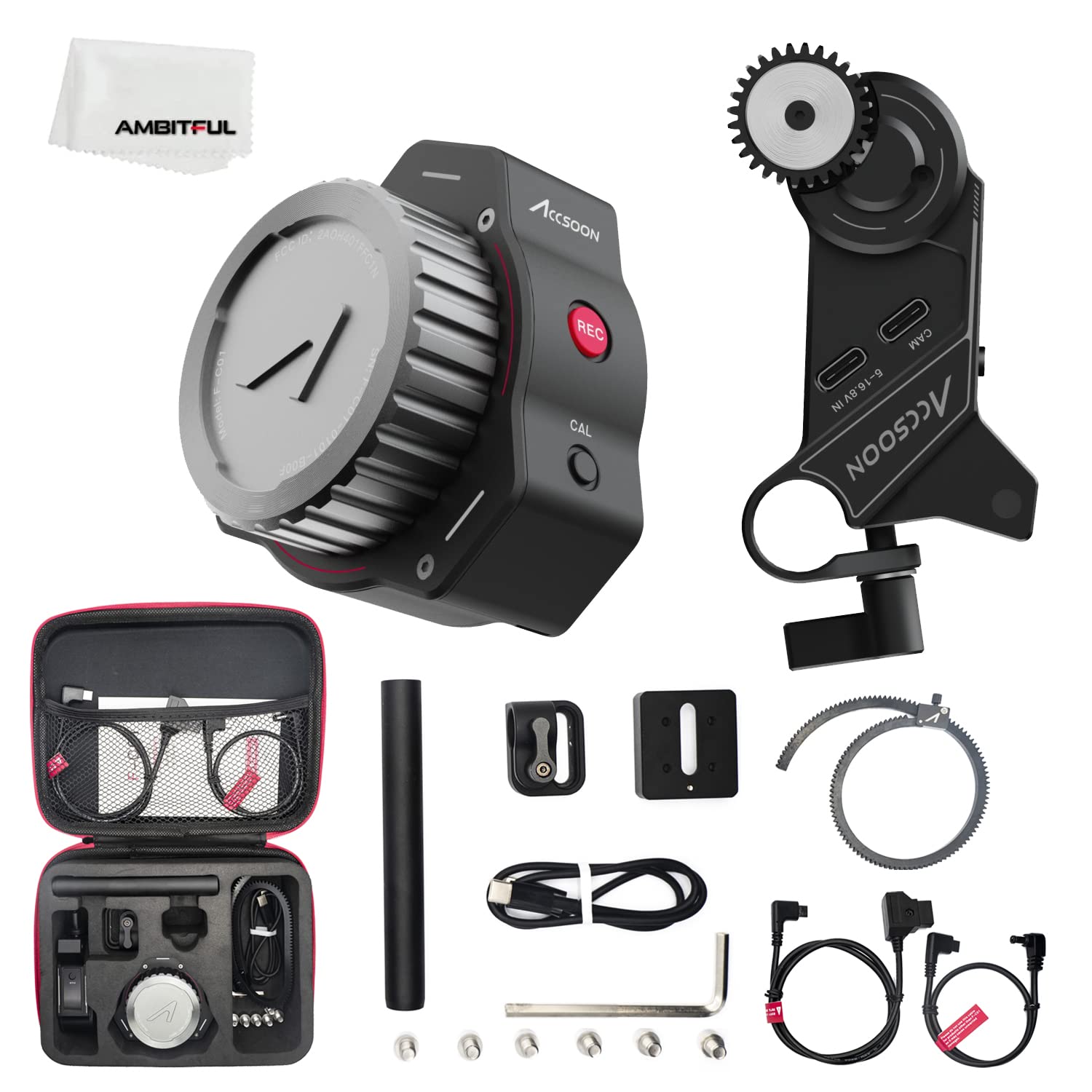 Accsoon F-C01 Wireless/Wired FHSS Lens Control System Wireless Anti-Interference Follow Focus Lens Zoom Control 100 m Effective Distance HD OLED Screen for DSLRs/Mirrorless Cameras