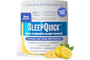Relaxium SleepQuick Gummies - Sleep Aid + Gut Health & Immune Support, 5 mg Melatonin, Vitamin D-3 + Prebiotic & Probiotic Blend, Gluten & Drug Free, Lemon Flavor, 60 Gummies