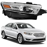 Halogen Headlights Assembly For 2013 2014 Ford Taurus Right Passenger | with HIR2 Bulb with Chrome Bezel OE Fit Headlamp Replacement DG1Z13008A