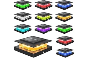 NIORSUN Solar Post Cap Lights Outdoor Waterproof, 4x4 Post Solar Lights RGB Color Changing, Fence Posts Solars Light for Deck Patio Garden Decoration, 4x4 Posts Caps Wood Vinyl, 12 Pack (Black)