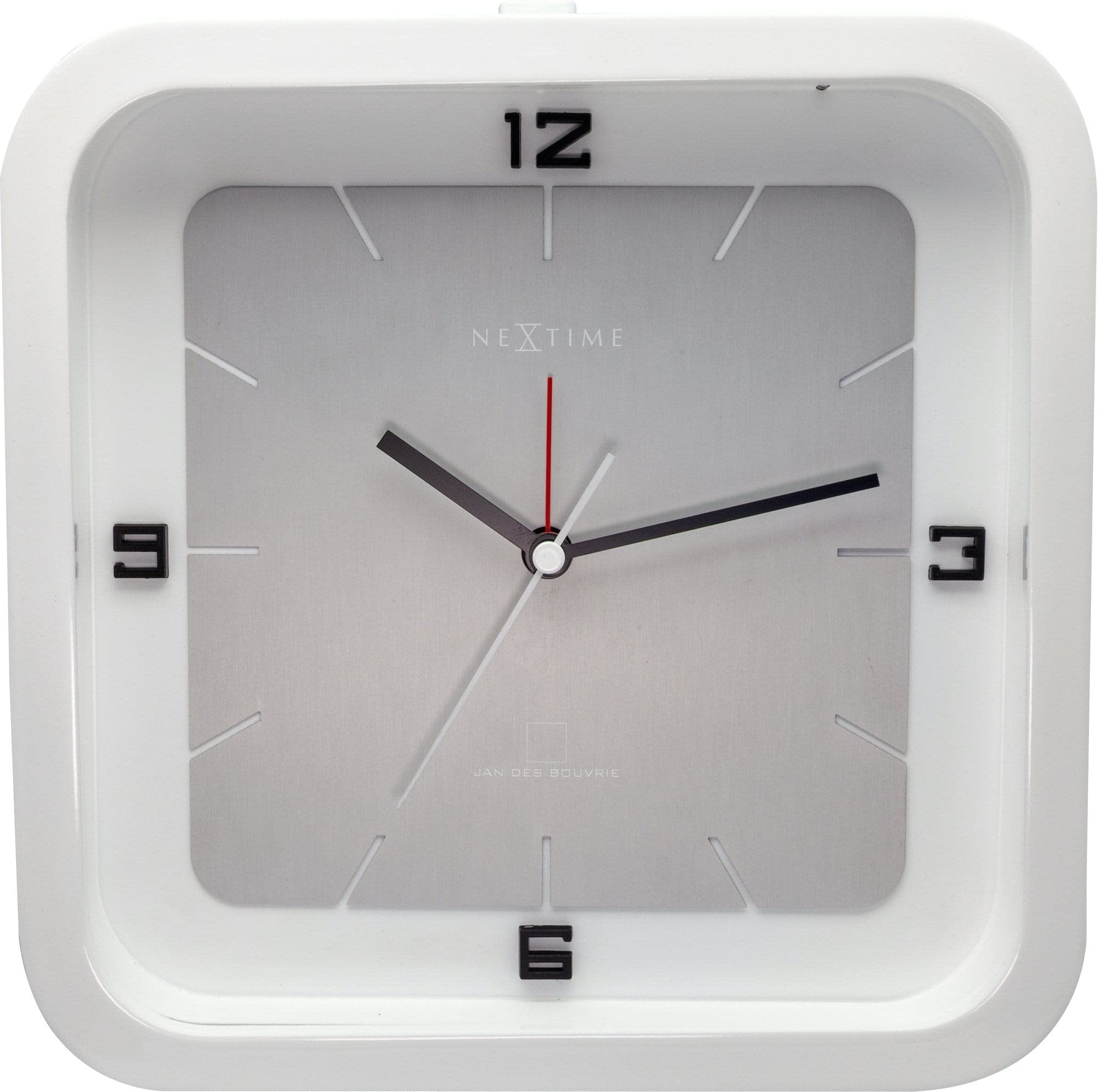 NeXtime - Table Clock - 20 x 20 x 6 cm - Wood - White - 'Square Alarm'