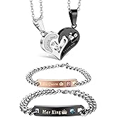 Jstyle Valentines Day Gifts 4Pcs Couple Necklace Bracelets Matching Set for Women Men Heart Pendant Necklace His and Hers Bracelets Couples Jewelry Gifts