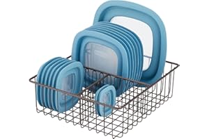 mDesign Metal Kitchen Food Storage Container Lid Holder, 3-Compartment Organizer Bin for Organization in Kitchen Cabinets, Cu