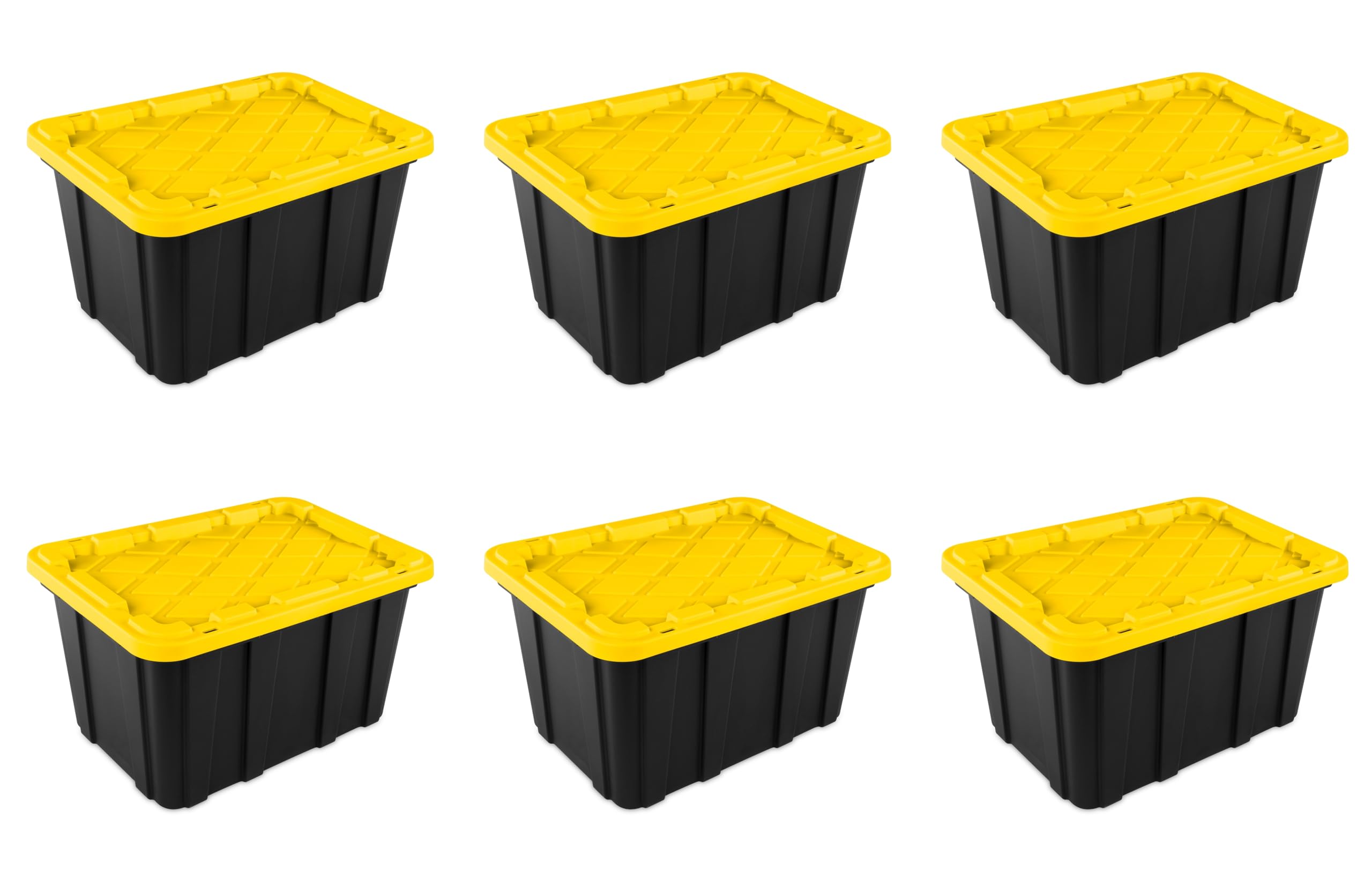 Sterilite 27 Gal Large Industrial Storage Tote 4-Pack – Yellow With Snap-Fit Lids, Stackable, USA Made