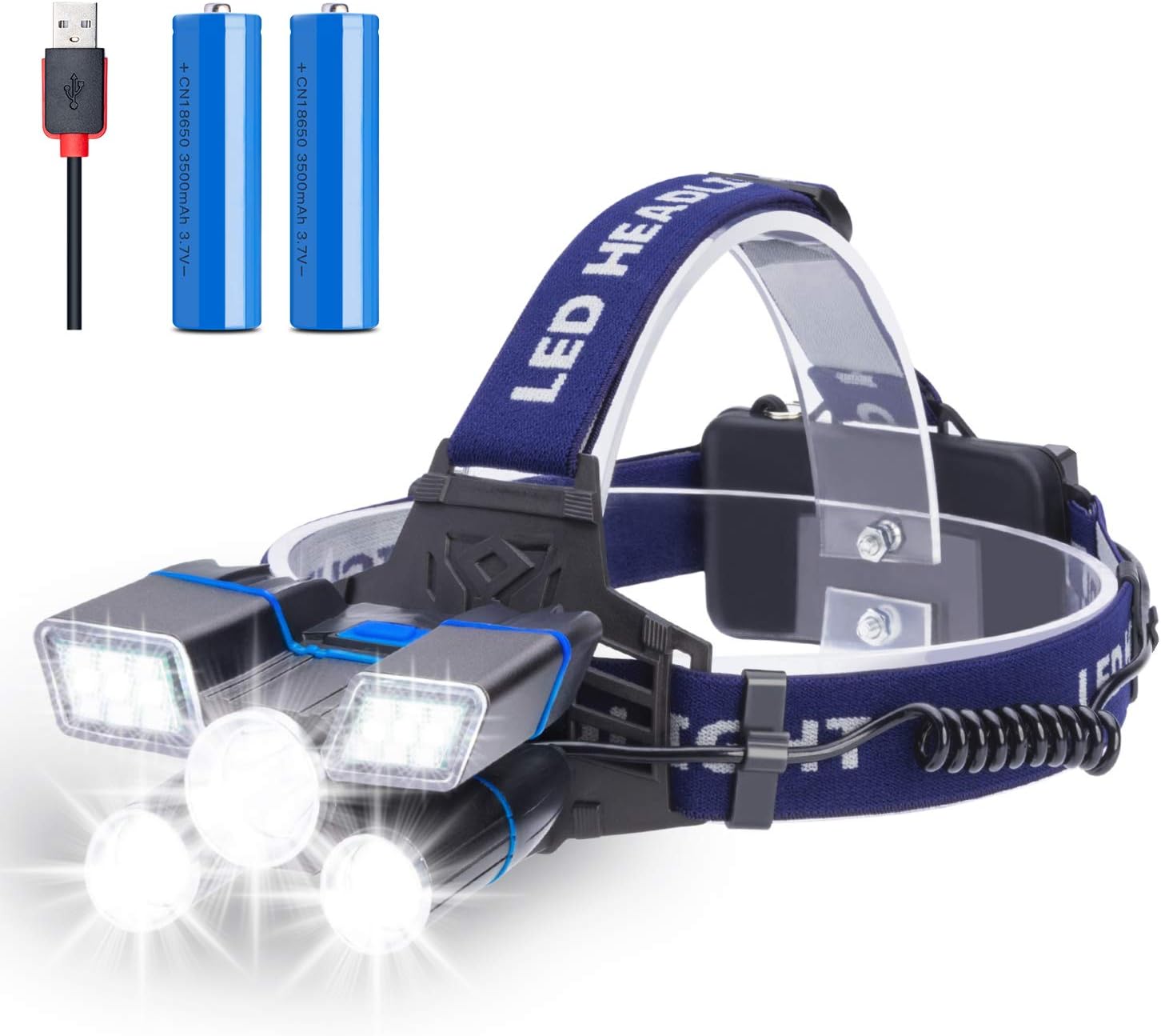 Rechargeable Headlamp, 21 LED Headlamp with Red Strobe Lights, 9 Modes USB Rechargeable Waterproof Head Lamp for Outdoor Camping Cycling, head lamps for adults - - 