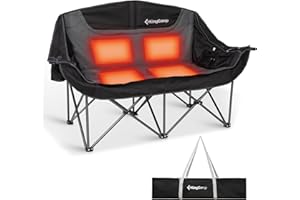 KingCamp Heated Double Camping Chair, Oversized 660lbs Heavy Duty Loveseat for Adults Portable Folding XL 2 Person Couch Padded Comfortable with 3 Heat Levels for Outdoor Sports Lawn, Black/Grey