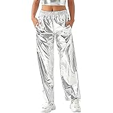 NewL Women Shiny Hip Hop Trousers Metallic Wetlook Wide Leg Pants Retro Disco Hippie Club Straight Leg Pants Streetwear