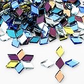 Vicenpal 300 Pcs Mosaic Tiles for Crafts Bulk Small Glass Mirror Colorful Diamond Shape Pieces Mini Mosaic Rhombus Tiles for DIY Pool Wall Door Home Art Decorations