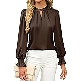 BMJL Womens Dressy Casual Blouse Black Long Sleeve Shirts Satin Silk Keyhole Business Work Tops Fall Outfits 2025