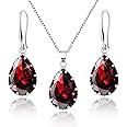 Linawe Crystal Jewelry Sets for Women, Imitation Diamond Pendant Necklace, Rhinestone Drop Dangle Earrings, Birthstone Cubic Zirconia Matching Wedding Jewelry, 14K Gold/Rose Gold/Silver Tones