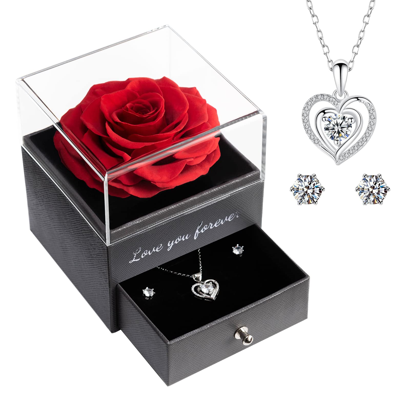 Miofula Gifts for Mum Mothers Day, Preserved Real Rose Birthday Gifts for Women, Eternal Rose Flower Gift Box with Necklace Earrings,Anniversary Valentines Birthday Gifts for Women Her Girlfriend Wife
