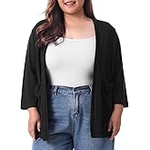 HOdo Plus Size Cardigan for Women Lightweight Sweaters with Pockets Open Front 3/4 Sleeve 1X-5X