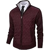 Msmsse Men's Full Zip Cardigan Sweaters for Men Causal Thick Slim Fit Knitted Sweater Jackets Wine Red S