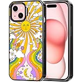 MOSNOVO Case for iPhone 15, [10ft 4X Military-Grade Drop Protection] Durable & Shockproof Phone Case Cover Design for iPhone 15-70's Psychedelic Groovy Art - Clear Black