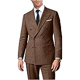 Lynerun Retro 2 Pieces Suit Men Slim Fit Formal Double Breasted Tweed Herringbone Men Suit Jacket Pants Set Wedding Tuxedo