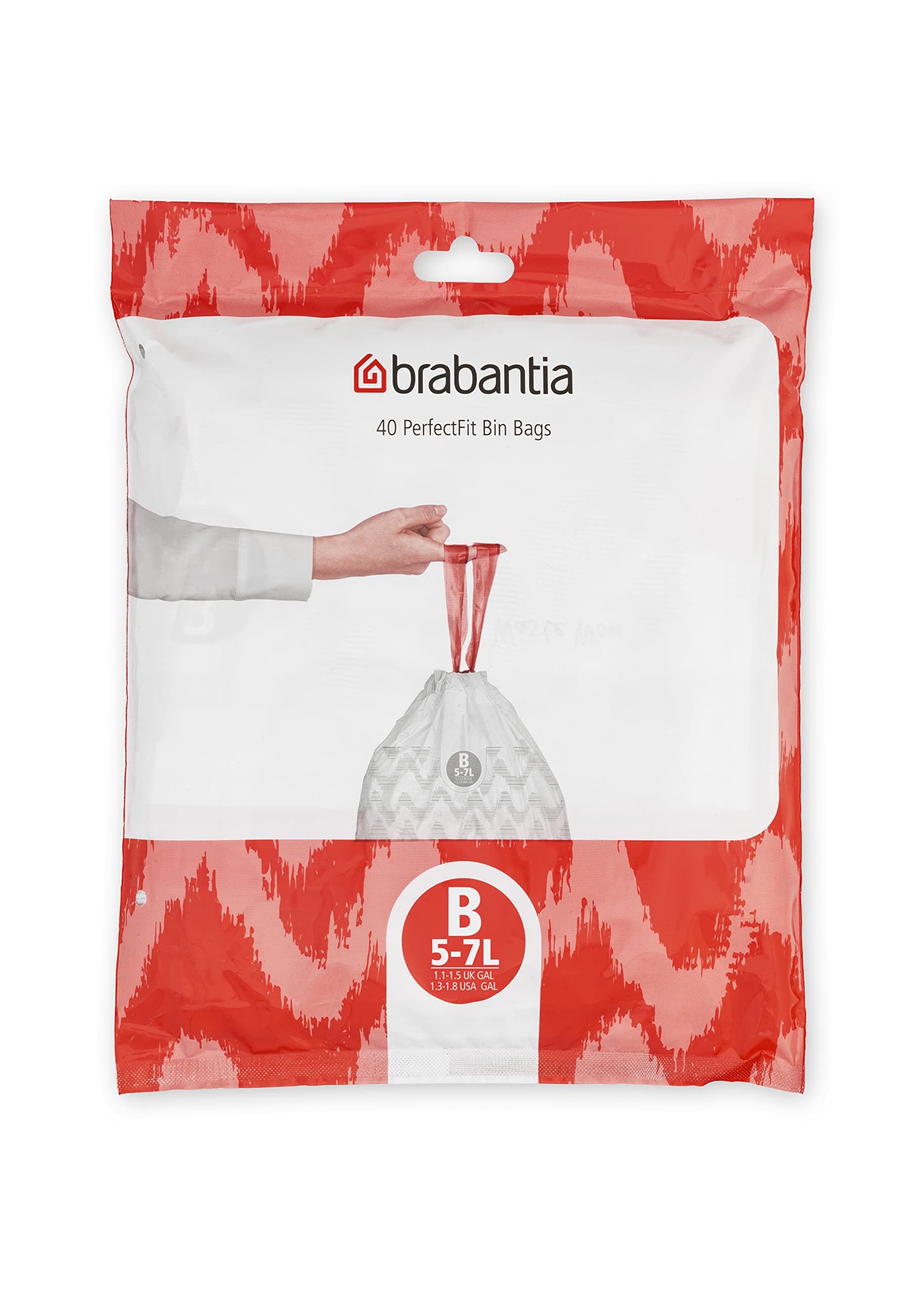 Brabantia PerfectFit Bin Liners (Size B/5 Litre) Thick Plastic Trash Bags with Tie Tape Drawstring Handles (40 Bags),White,137747 — image 1