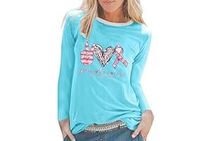 SMIDOW Womens Long Sleeve Breast Cancer Tops Cute Pink Graphic Awareness Shirts Dressy Casual Loose Fit Pullover
