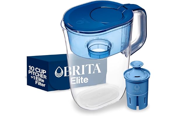 Brita 10 Cup Elite Filter Pitcher with Smart Light Indicator, Reduces 30+ Contaminants including Lead and Microplastics, Filt