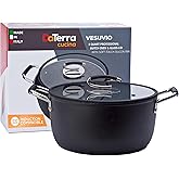 DaTerra Cucina – 8 Qt Nonstick Ceramic Dutch Oven with Lid – Large Oven Safe Stock Pot, Induction Compatible, Lightweight, Lead & PFOA Free, Volcanic Black, Durable Nonstick Cookware – Made in Italy