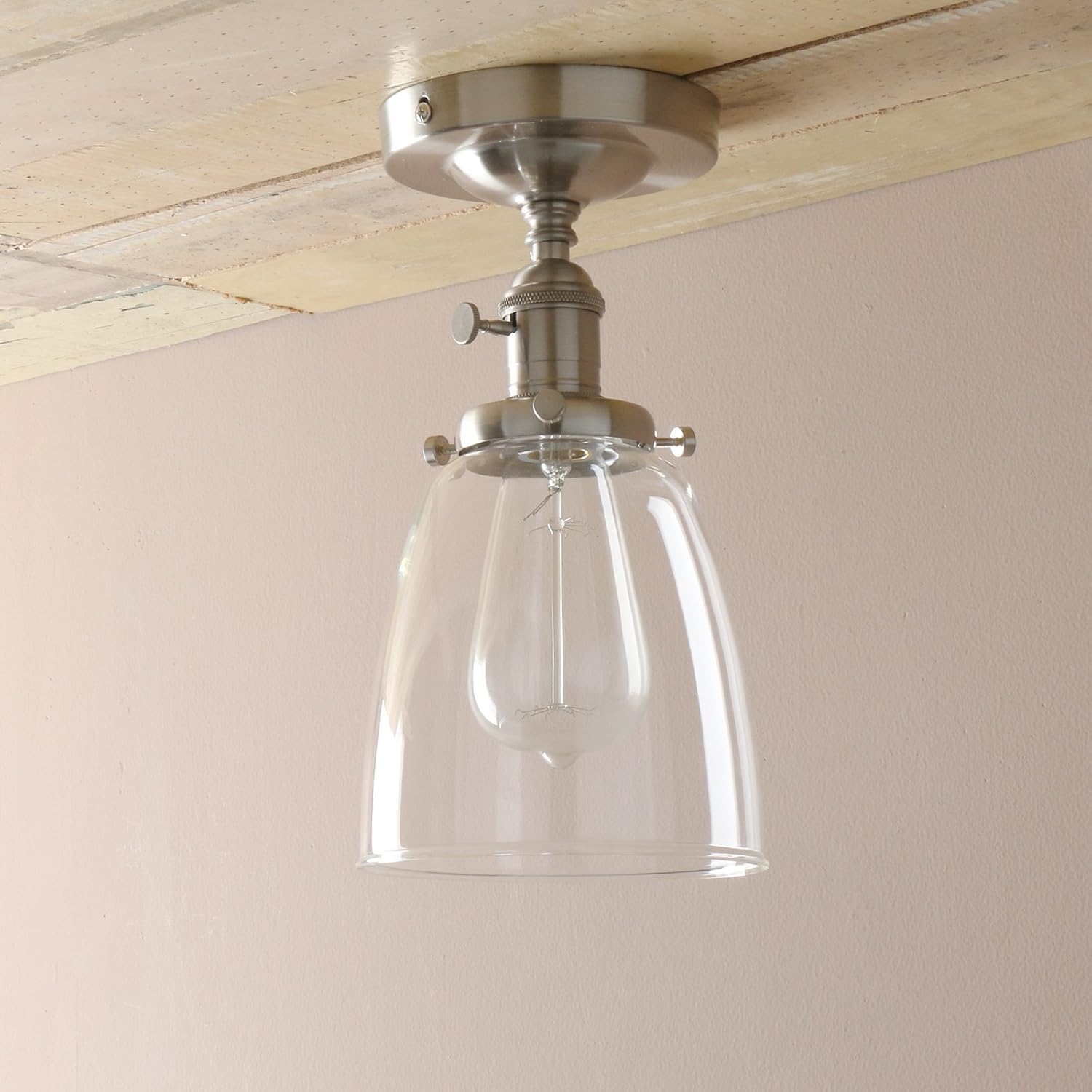 PathsOn Industrial Vintage Edison Pendant Light Clear Glass Shade Flush Mount Hanging Ceiling Lamp Lighting Fixture Chandelier for Loft Bar/Kitchen/Island/Living Room/Dining Room/Bedroom (Brushed) - Image 4